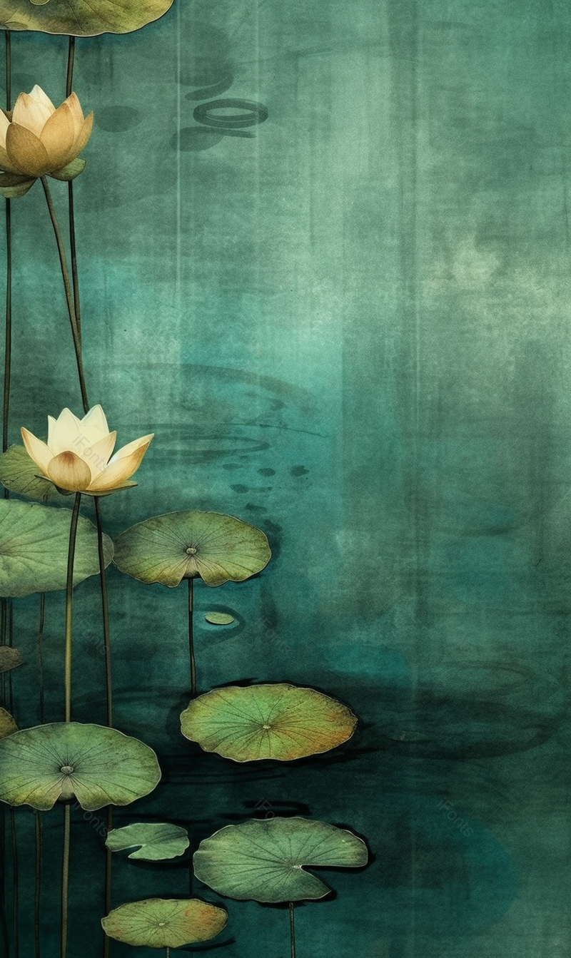 绿色中国风荷塘荷叶荷花做旧手绘插画背景,插画/手绘图,插画/手绘图库,插画/手绘图下载,插画/手绘